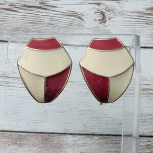 Vintage Clip On Earrings Cream & Red Unusual Shape - Condition Issues